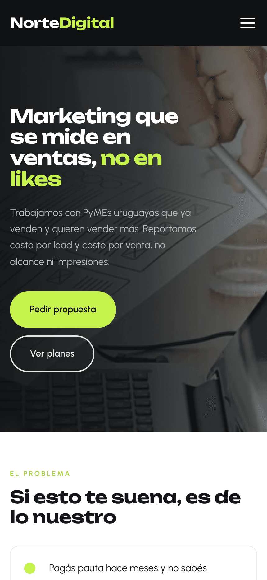 Vista móvil de una plantilla creativa